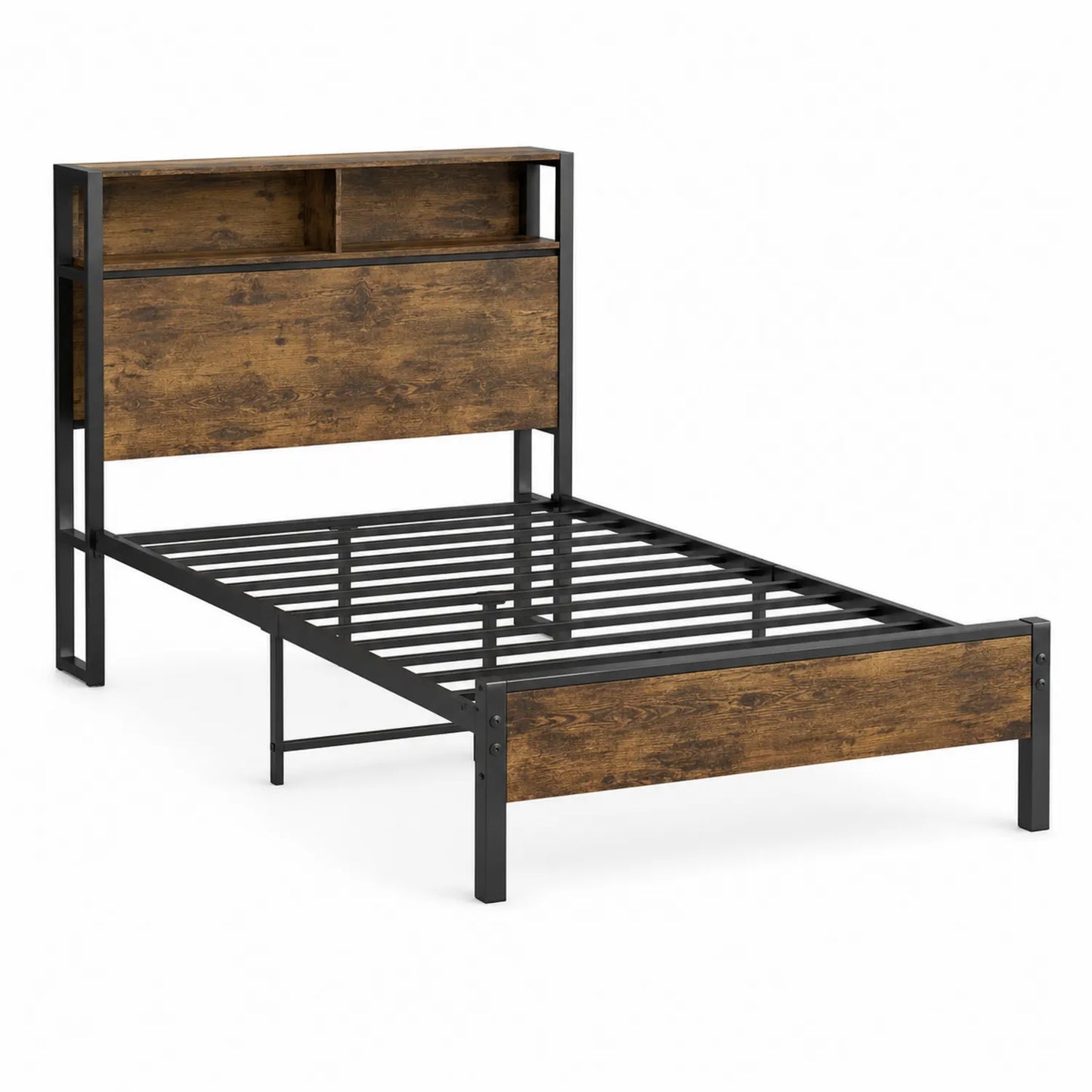 Lit simple en métal et bois avec étagère de rangement 200x100 cm
