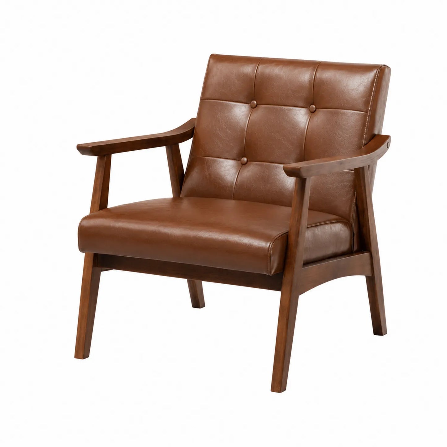 Fauteuil en cuir PU marron avec accoudoirs en bois