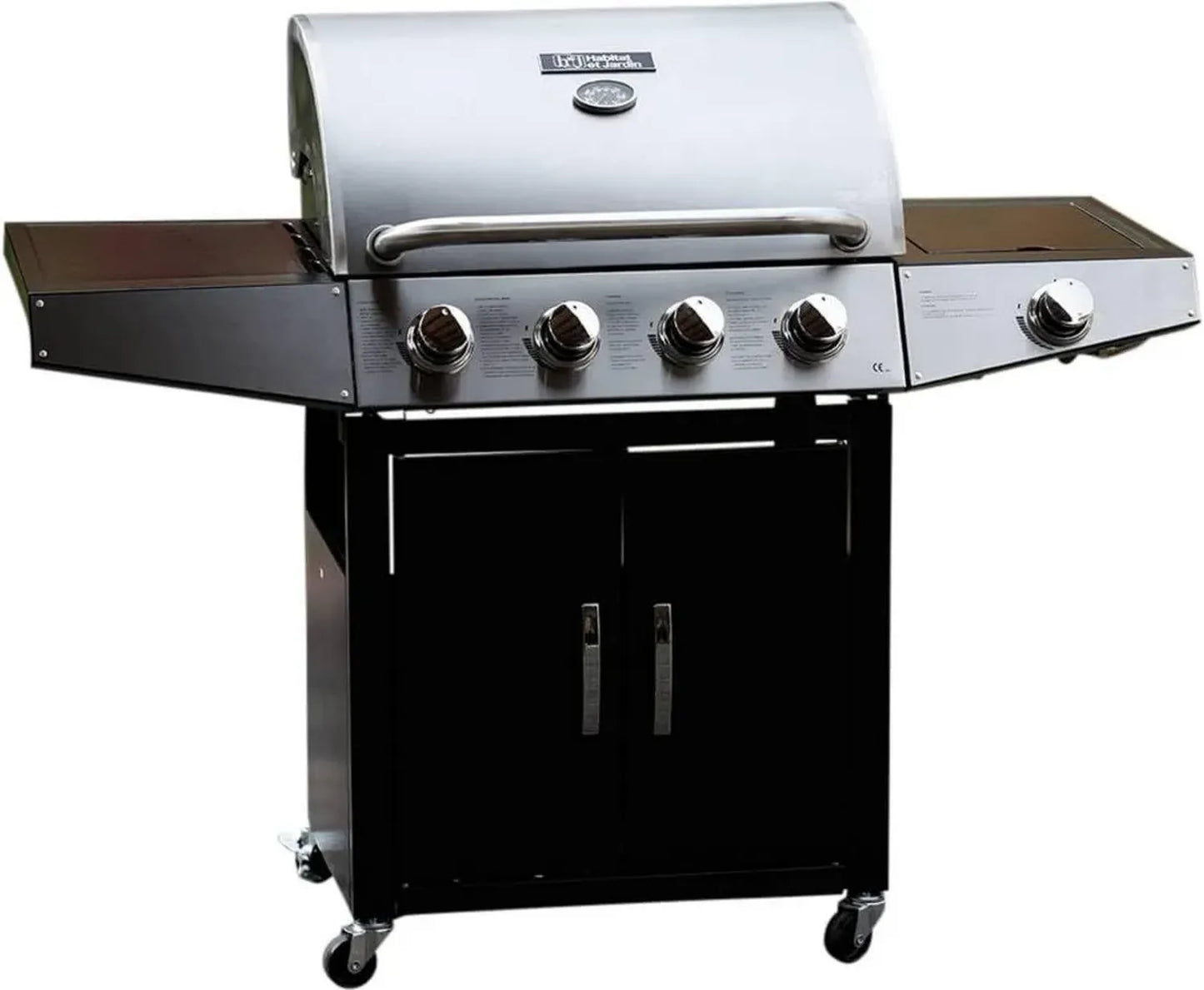 Barbecue à Gaz 5 Feux avec Brûleur Latéral 15,2 kW Noir