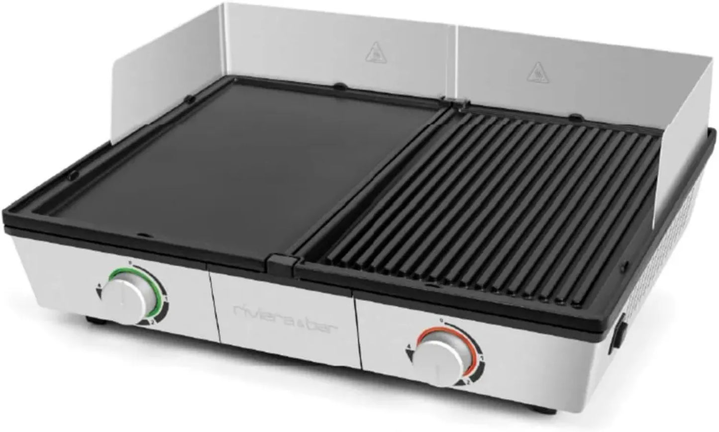 Gril Plancha Bi-Zone Riviera & Bar - Surface 1910 cm², Cuisson Réglable, Plaques Inclinées, Thermostats Indépendants - Convient pour 8 à 10 Personnes