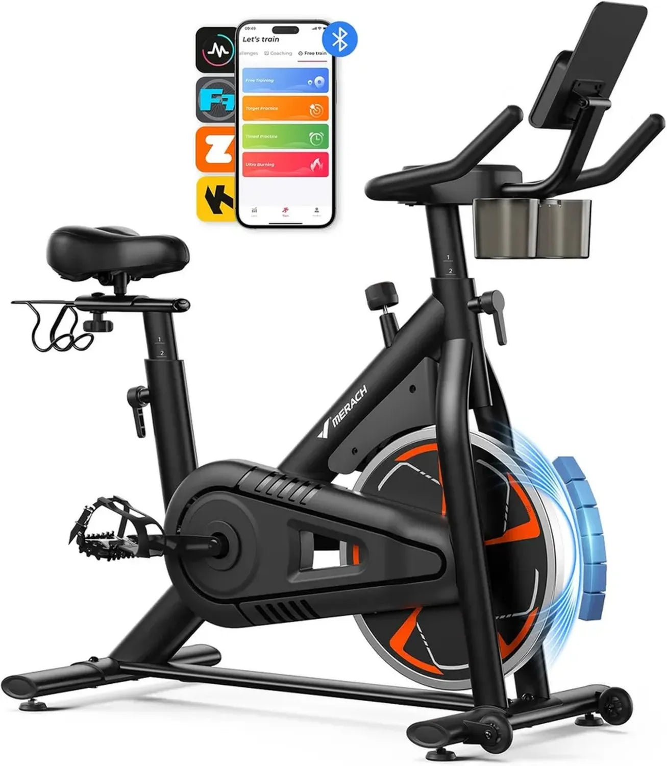 Vélo d'Appartement Magnétique Silencieux MERACH, Selle Confort, Écran LCD, Application Incluse, Structure Stable, Capacité 150KG