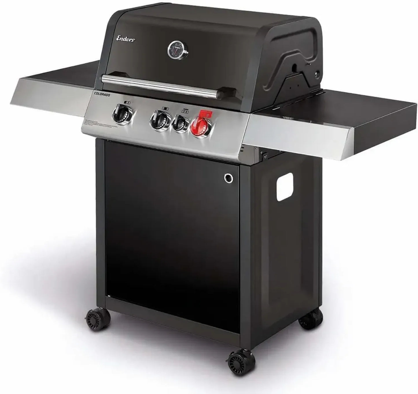 ENDERS - Barbecue au Gaz Colorado Noir 3 Turbo - 3 Brûleurs avec Zone Turbo - Brûleur Infrarouge Arrière - Grille Modulaire - Pour 10 Personnes - 14,7 kW