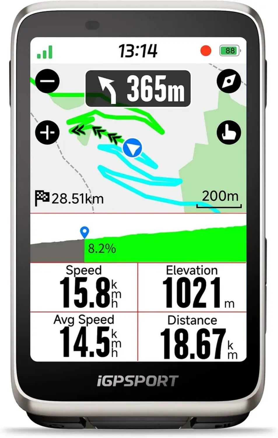 Ordinateur Vélo iGPSPORT BiNavi, Écran Tactile 3,5', Analyse VO2 et Entraînement, Enregistrement Continu, Détection de Mouvement, Contrôle Musique et Caméra, iClimb Pro, Autonomie 35H