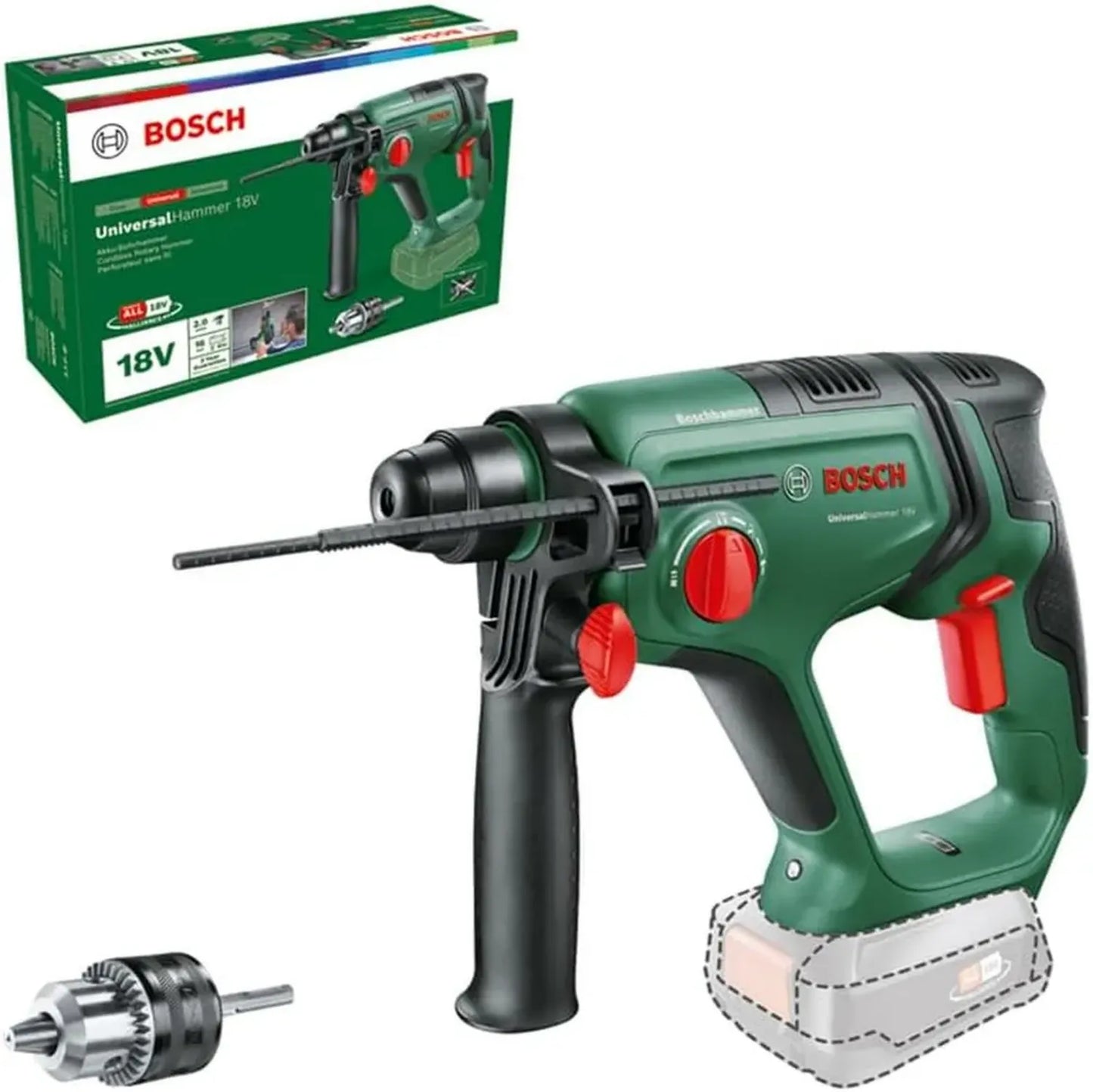 Bosch Marteau Perforateur sans Fil 18V UniversalHammer - Adaptateur et SDS Plus