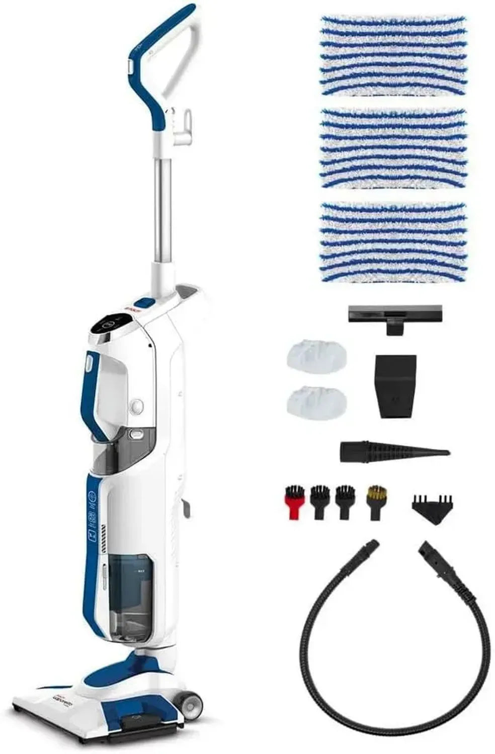 Polti Vaporetto 3 Clean Blue - Aspirateur Nettoyeur Vapeur Portable 3-en-1 avec 14 Accessoires, 1800W, Blanc/Bleu