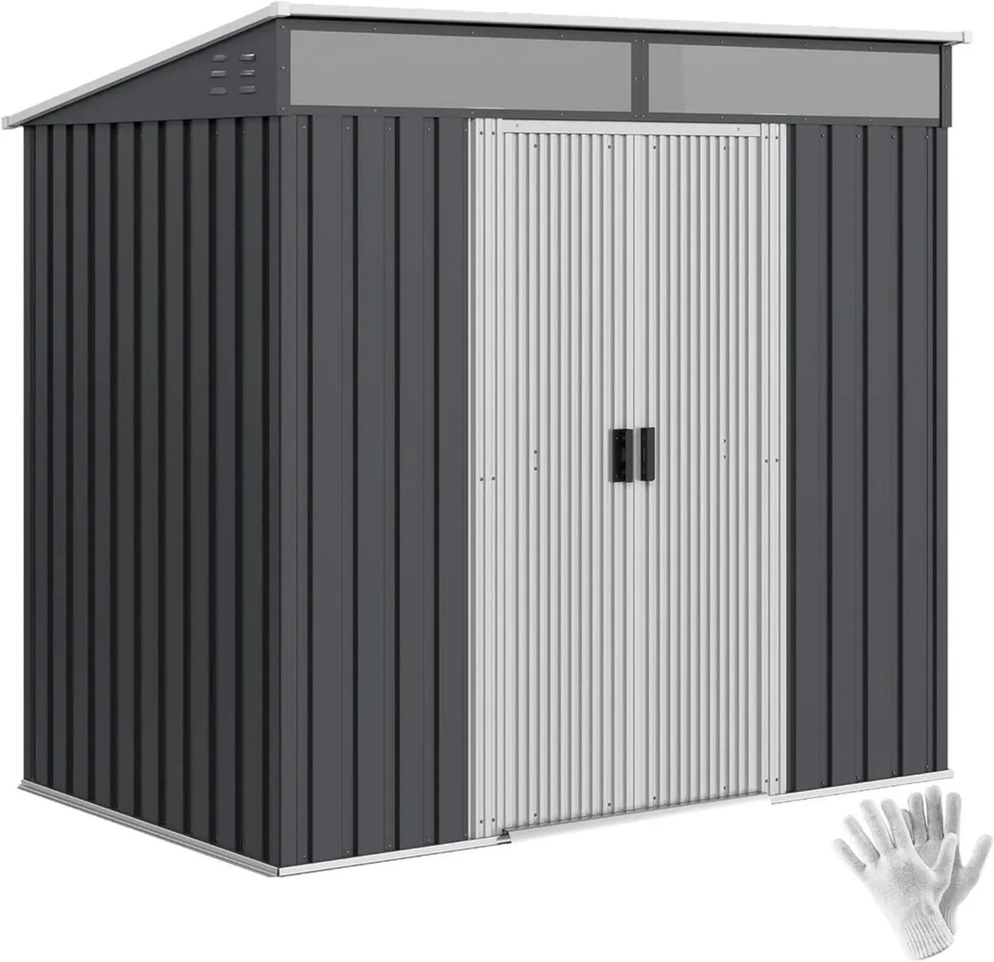Outsunny Cabane en Acier pour Outils 1.2x2m avec Base, Fenêtres Transparentes et Ventilation, Gris