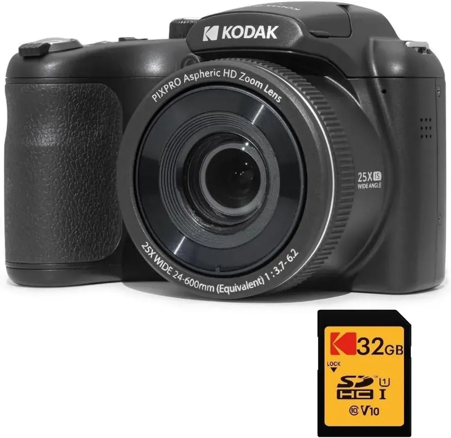 Appareil Photo Kodak AZ255 Bridge 16 MP, Zoom Optique 25x avec Carte SD 32 Go, Vidéo Full HD, Grand Angle 24 mm, Écran 3'' - Noir