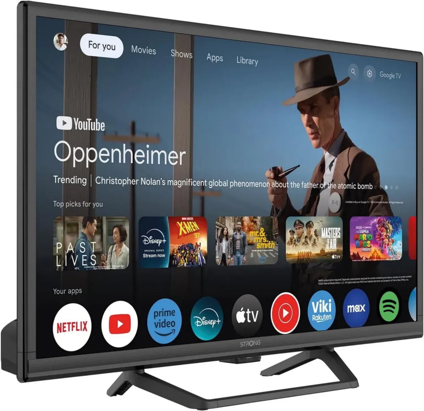 Téléviseur Intelligent HD 24 STRONG – Tuner Triple – Idéal pour Caravane et Bateau – Google TV et Chromecast Intégrés – Bluetooth et Assistant Google – Noir