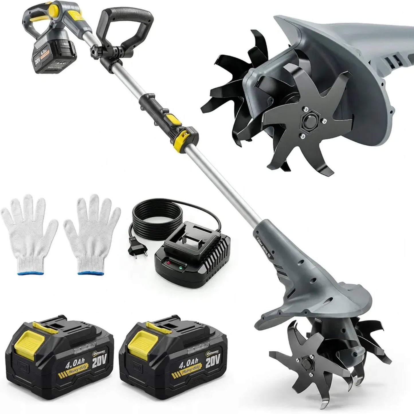 Outsunny Motoculteur Électrique 18V sans Fil - 355W avec Deux Batteries 4,0Ah - Léger, Ergonomique, Largeur 20cm pour Jardinage Confortable