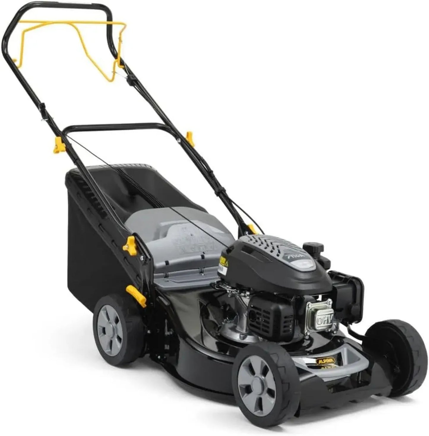 Tondeuse à Essence Alpina 46cm, Auto-tractée, Panier 60L, Surface jusqu'à 1200m²