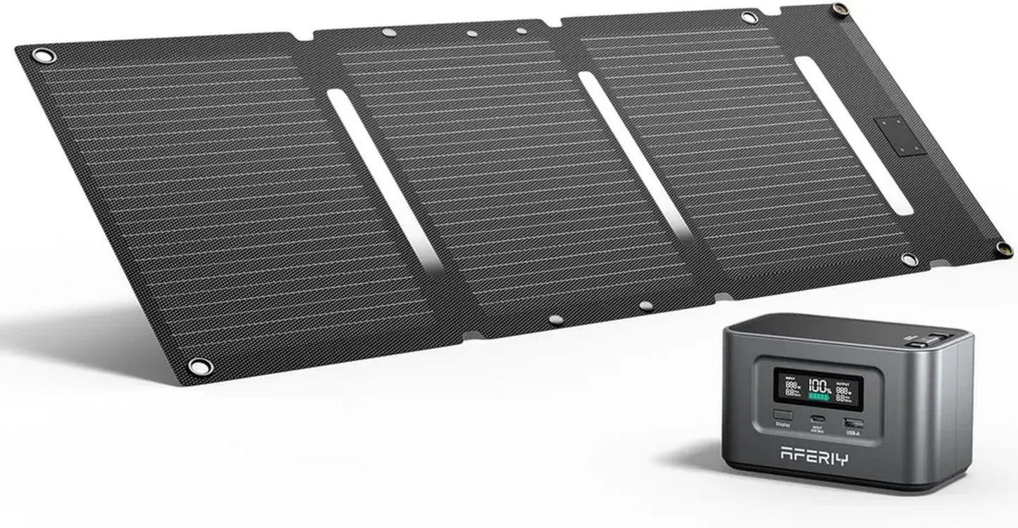 Générateur Électrique Portable AFERIY 100W avec Panneau Solaire 30W, Batterie 99,2Wh, Charge Rapide USB-C, Idéal pour Camping