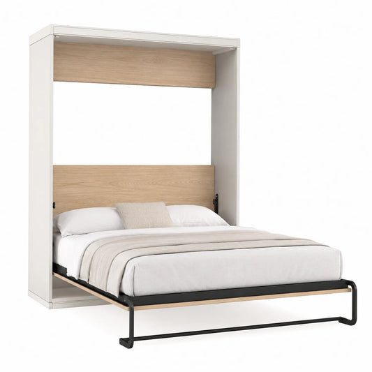 Lit escamotable en bois et métal blanc/bois