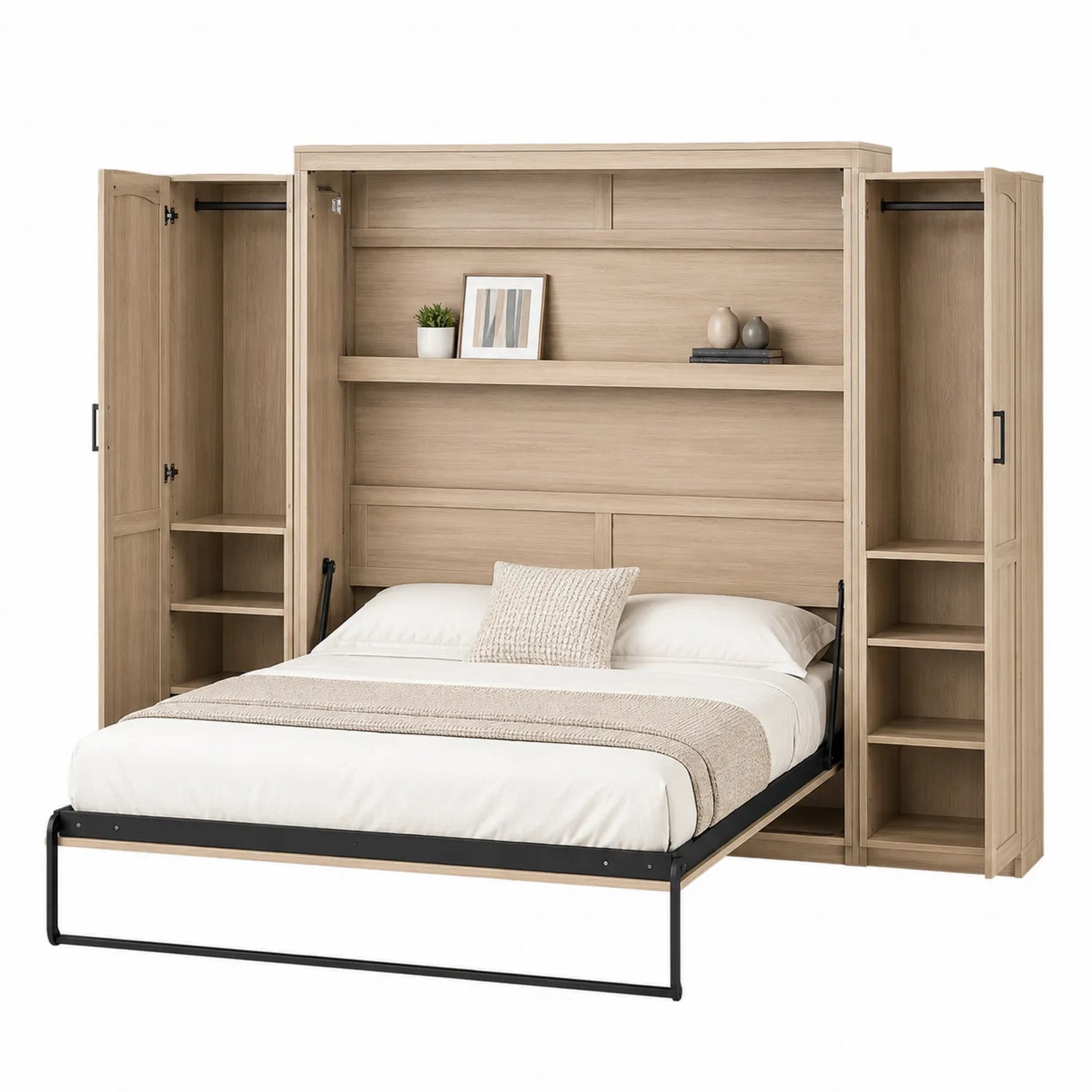 Lit escamotable en bois avec rangements intégrés 140x200 cm
