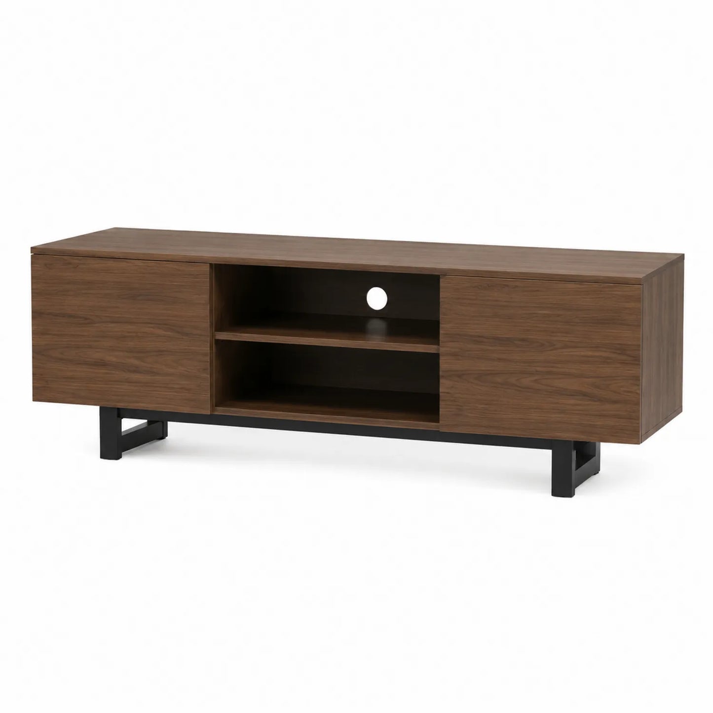 Meuble TV en bois de noyer et métal noir 160x40x50 cm