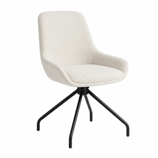 Chaise pivotante en tissu bouclette blanc avec pieds en métal