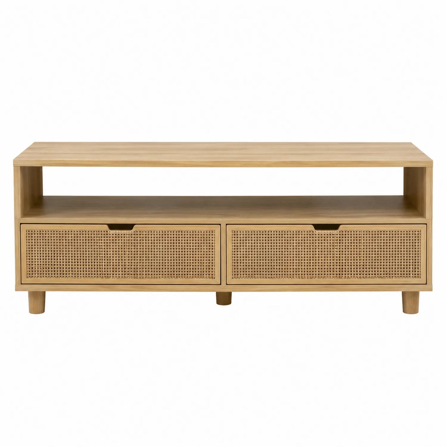 Meuble TV en bois avec tiroirs en rotin 120x40x45 cm