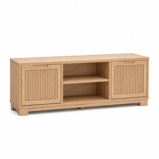 Meuble TV en bois de chêne avec portes et étagères