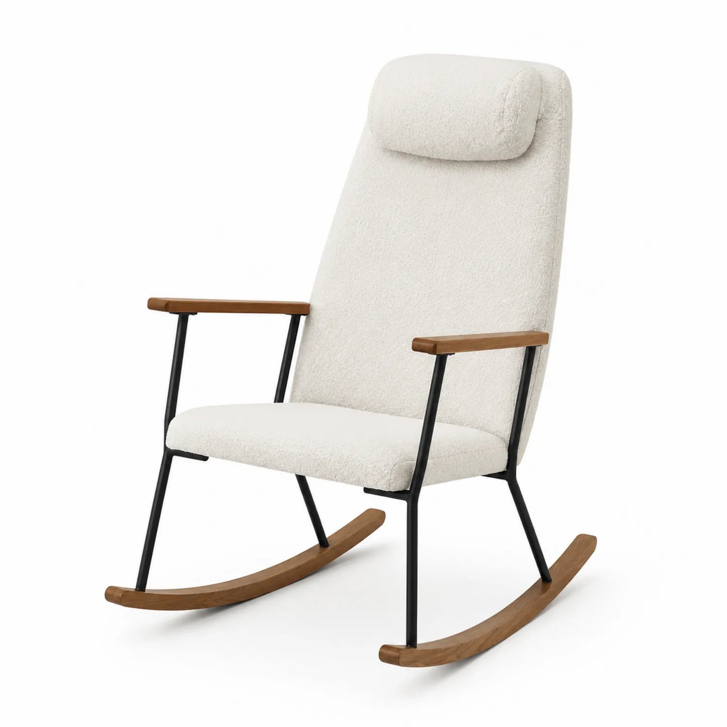 Chaise à bascule en bois et métal avec revêtement bouclé Blanc
