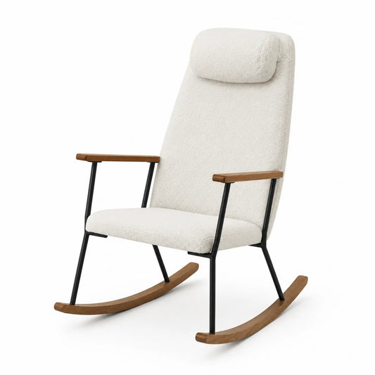 Chaise à bascule en bois et métal avec revêtement bouclé Blanc