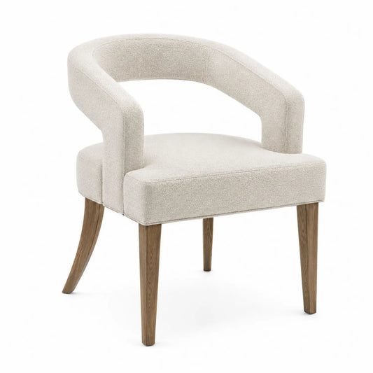 Chaise en tissu polyester beige avec pieds en bois de chêne