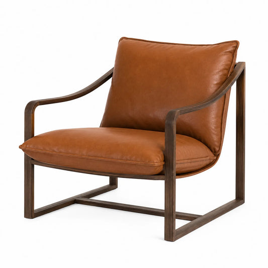 Fauteuil en cuir PU marron avec cadre en bois massif