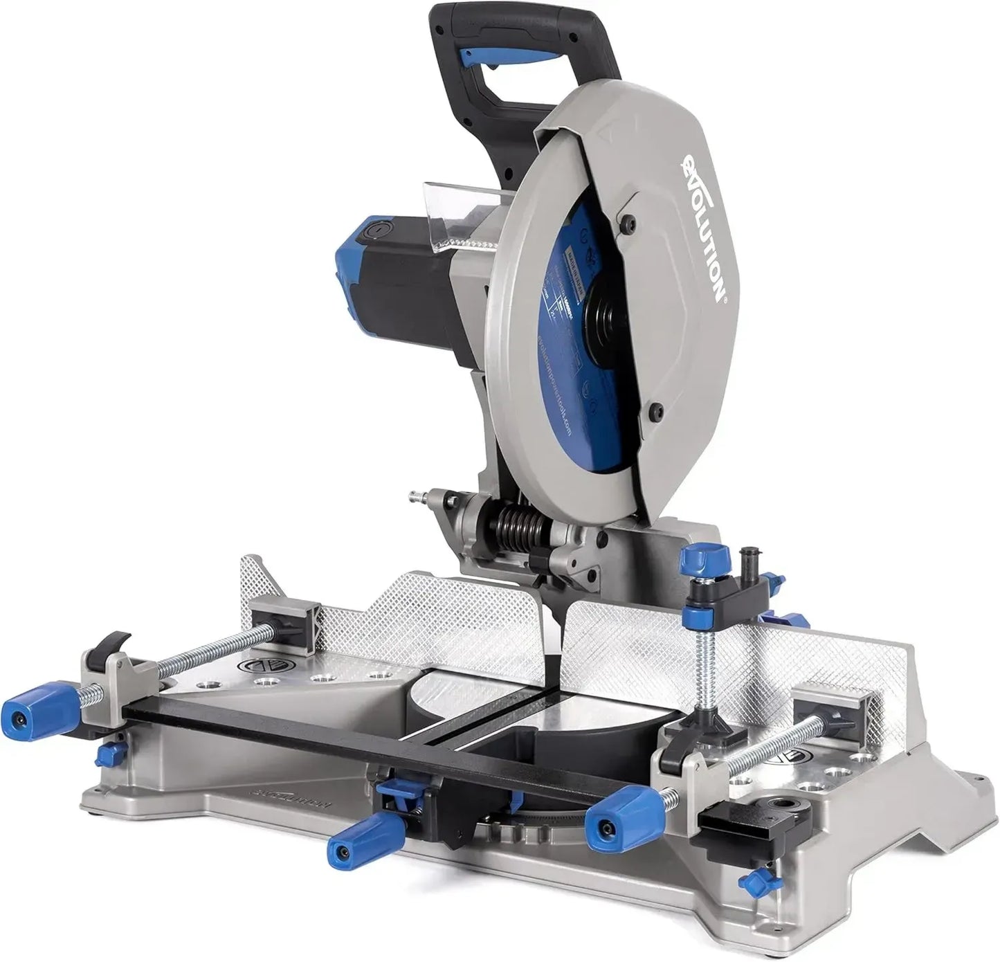 Scie à onglet Evolution S355MCS pour découpe de métal, moteur 2200W, lame inox 90T, inclinaison ajustable