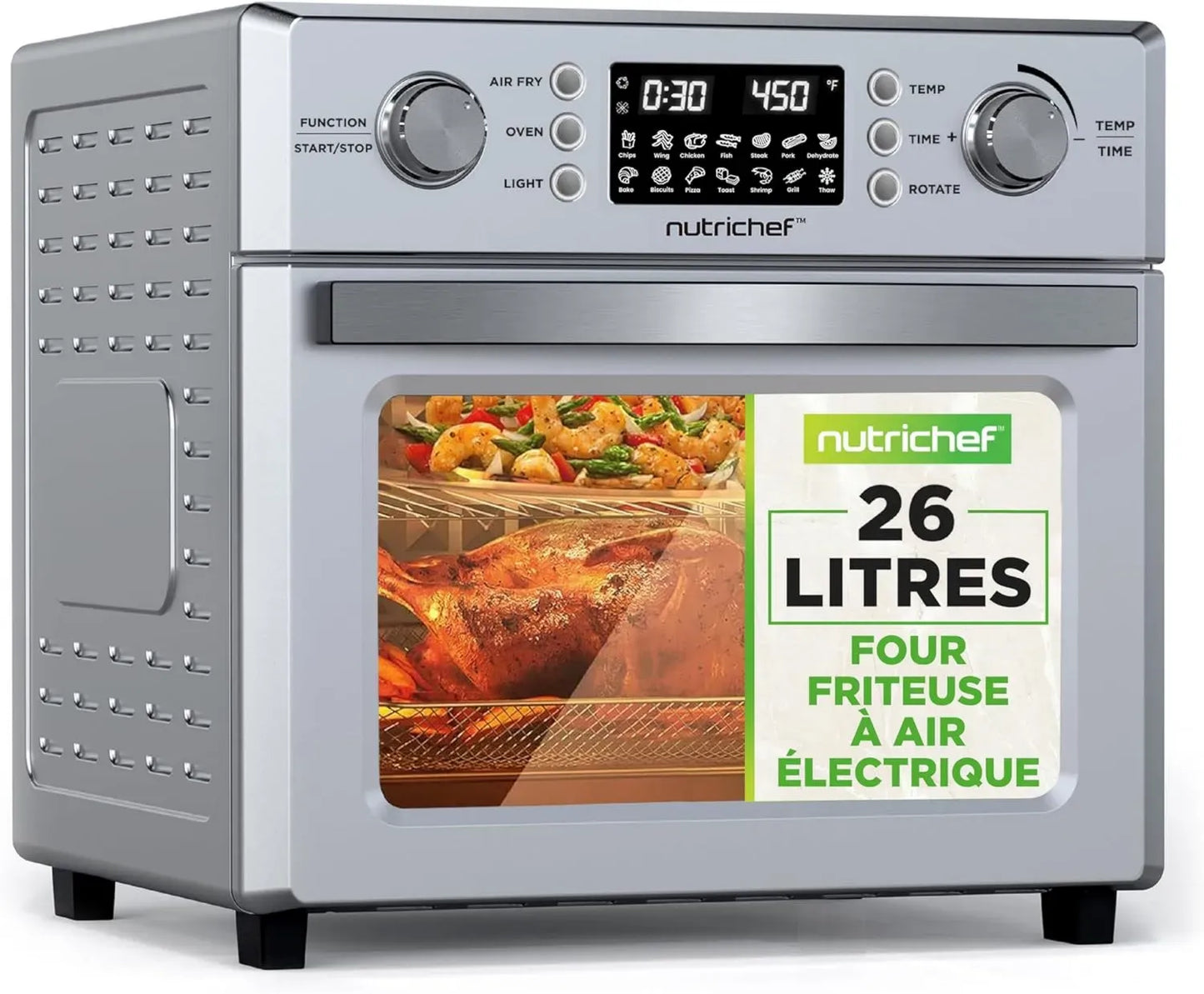 Four Friteuse à Air 26L avec Rôtissoire et 10 Programmes, 1700W