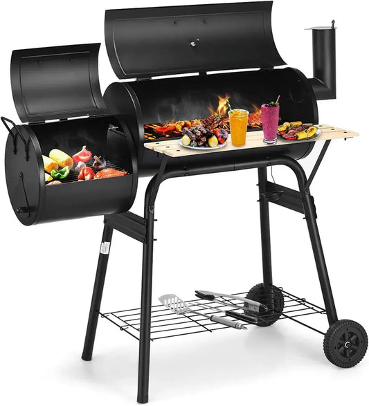 Barbecue à Charbon Portatif avec Double Grille et Thermomètre, Idéal pour Jardin et Camping