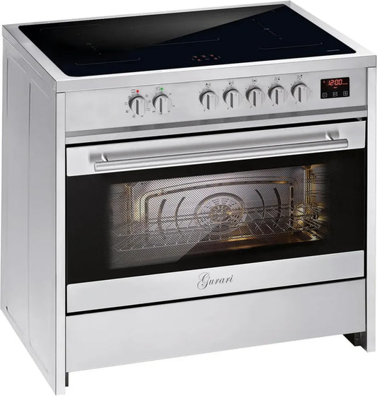 Cuisinière Induction 90 cm Acier Inox 5 Zones avec Four XXL 121 L