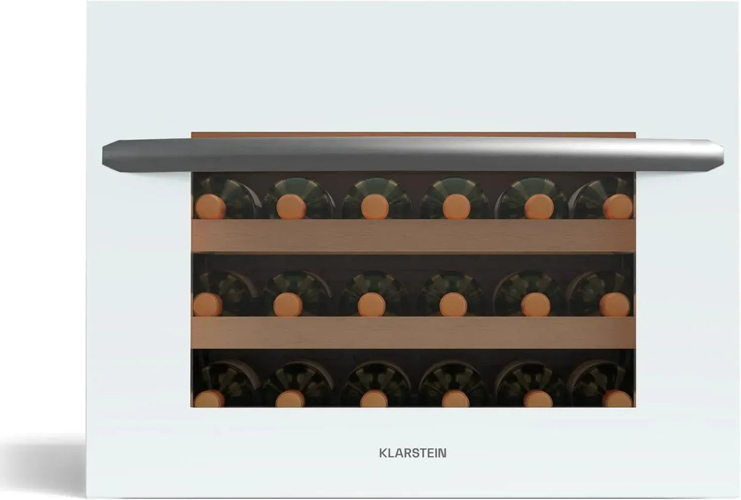 Klarstein Vinsider 24 Cave à Vin Intégrée - 24 Bouteilles, Zone Unique, 5-20°C, LED, Vitre Anti-UV, Silencieuse, Étagères en Bois, Porte Vitrée Blanche