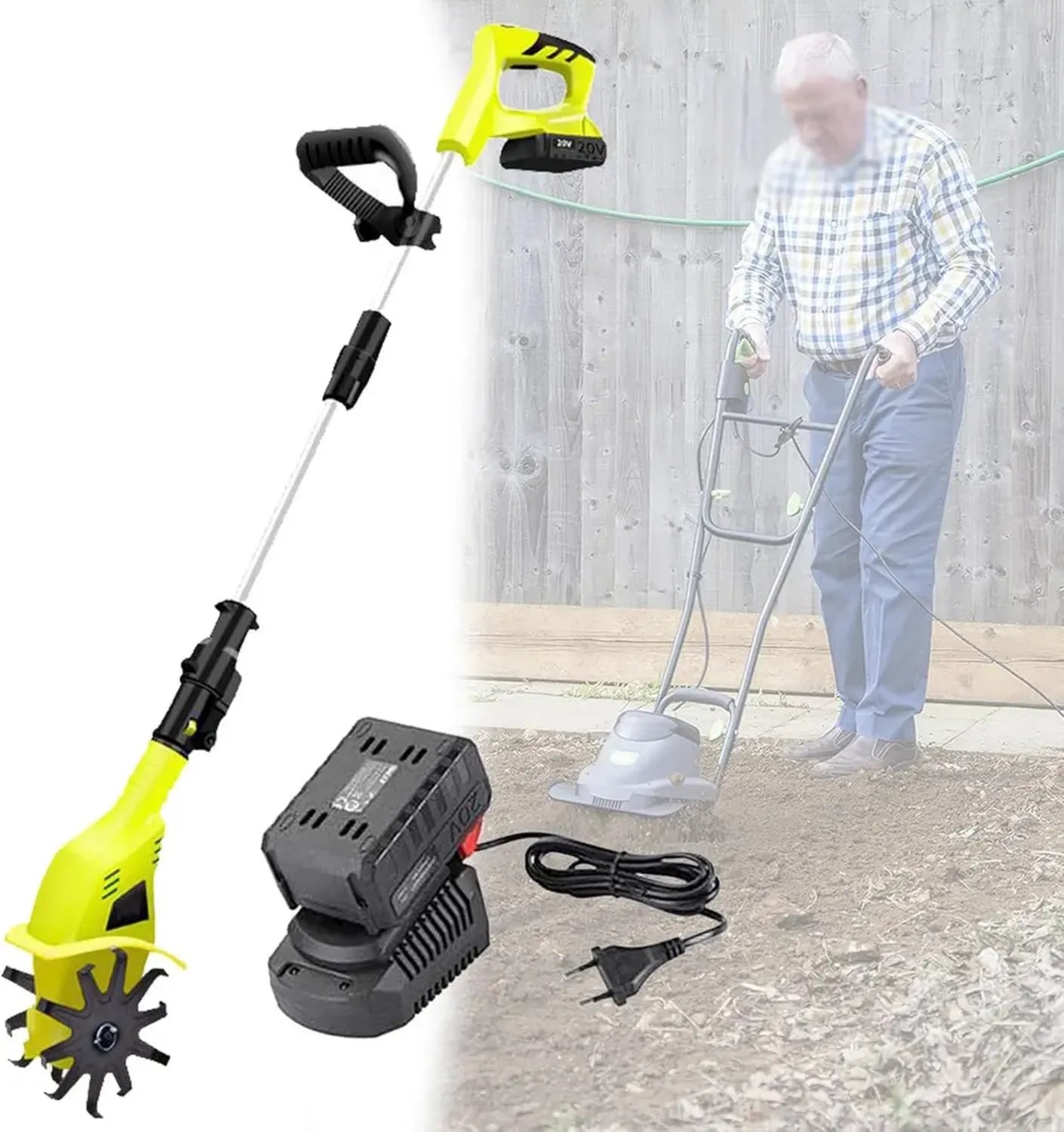 Motobineuse Électrique Portable pour Jardins avec Lames - Largeur 10,5 cm, Profondeur 25 cm