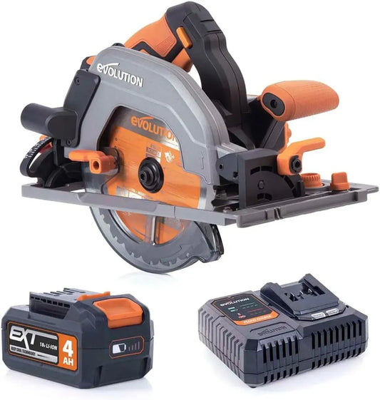 Scie circulaire sans fil Evolution R185CCSX-Li 18V avec rails, lame multi-matériaux, batterie et chargeur