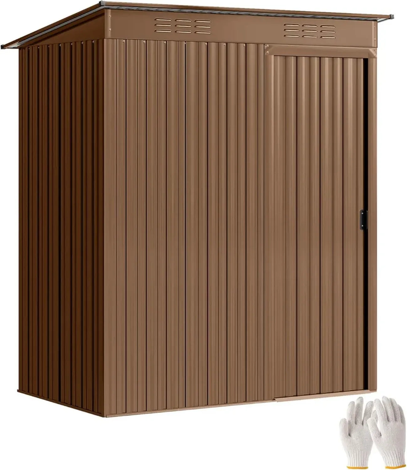 Cabane de Jardin en Métal 1,37 m², Facile à Monter, Rangement avec Ventilation et Porte Coulissante, Toit Incliné, 159 x 106 x 181 cm, Marron