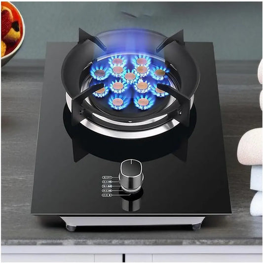 Réchaud à Gaz Portable 1 Brûleur 5,2 KW - Haute Performance avec 13 Cavités, Verre Noir, Sécurité Anti-Flamme, Pour Camping Extérieur