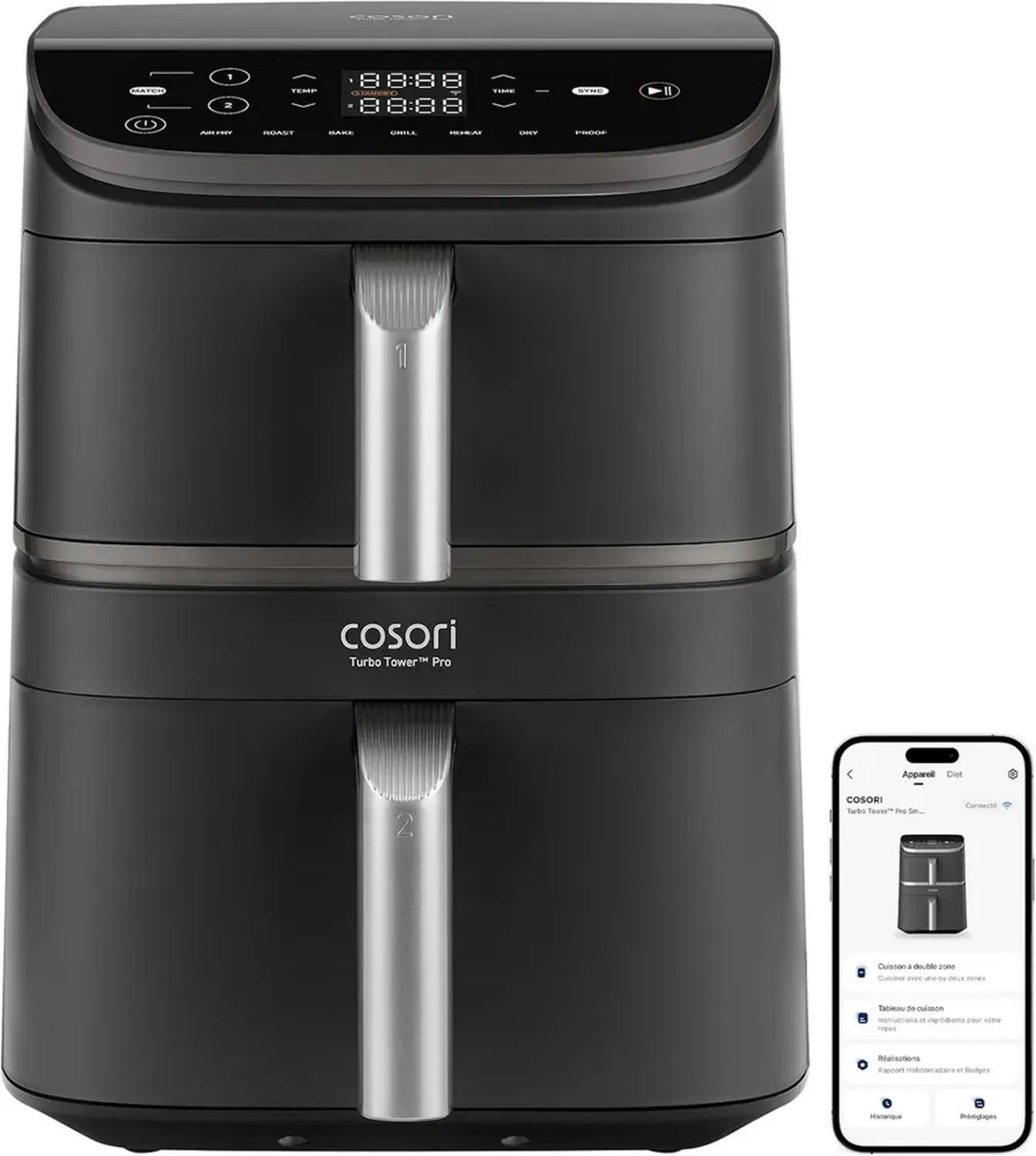 Friteuse à Air COSORI 10.8L, Revêtement Céramique, Cuisson Double avec Dual Blaze, 7 Modes, Économie d'Énergie 68%, Plus de 300 Recettes