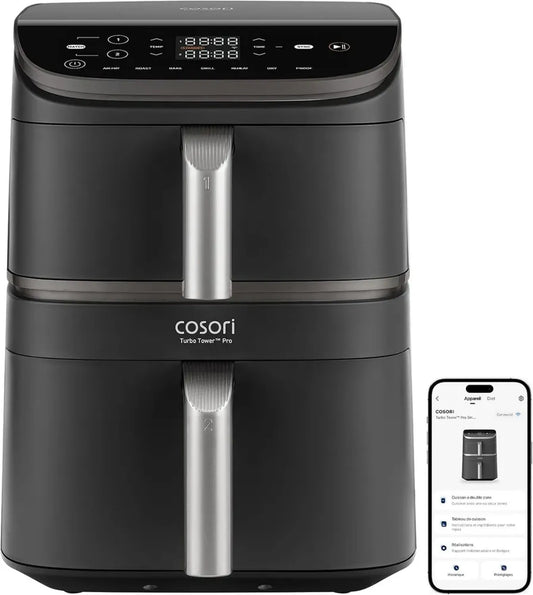 Friteuse à Air COSORI 10.8L, Revêtement Céramique, Cuisson Double avec Dual Blaze, 7 Modes, Économie d'Énergie 68%, Plus de 300 Recettes