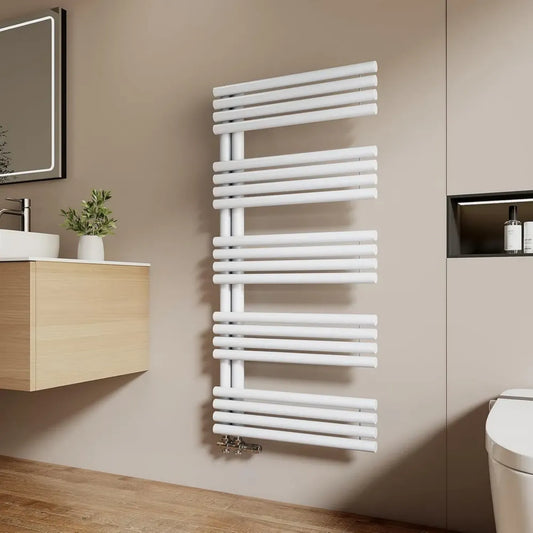 Chauffe-Serviettes à Eau Chaude Blanc 776W, 1265x600 mm, pour Salle de Bain