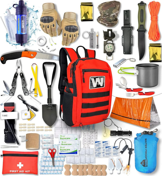 Kit de Survie XXL Complet WONCROW® - Matériel Militaire pour Randonnée, Camping et Aventure