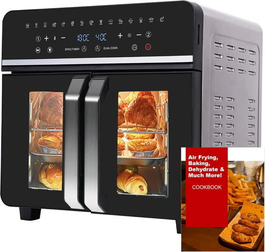 Friteuse à Air 23L avec Double Tiroir et Écran LED, 15 Programmes, 1800W, Accessoires et Recettes Inclus