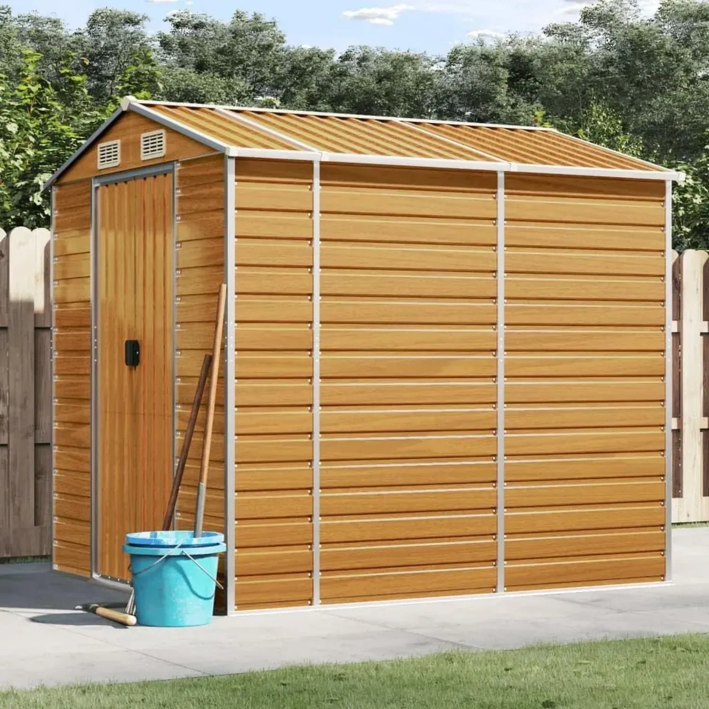Abri de Jardin en Acier Galvanisé 191 x 215 x 198 cm, Marron Clair, 60 kg