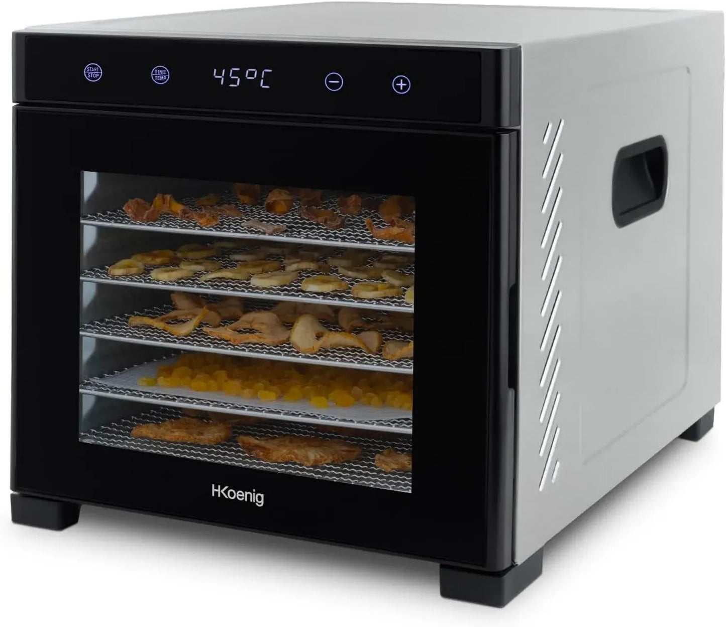H.Koenig Déshydrateur Alimentaire DSY900, 6 Plateaux Amovibles, Thermostat 35-75°C, Écran Tactile LCD, 650W pour Fruits et Légumes