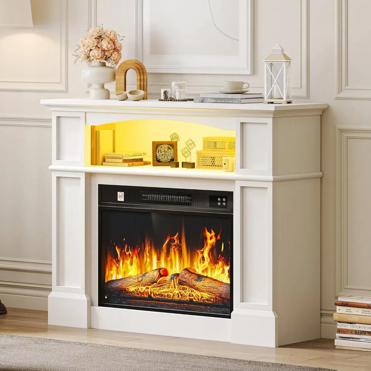 Cheminée Électrique YITAHOME, Effet Flamme 3D, Autonome avec Minuterie et LED Multicolore, Télécommande Incluse