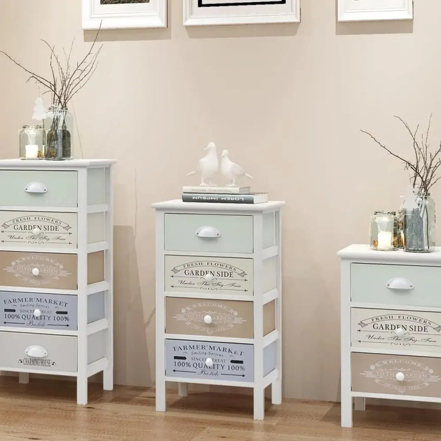 Armoire de Rangement Extérieur 4 Tiroirs en Bois Style Français