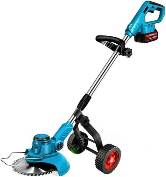 Tondeuse Électrique Sans Fil 21V, Débroussailleuse Télescopique à Angle Réglable avec Roue et Batteries