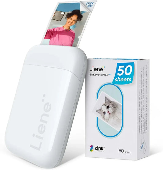 Mini Imprimante Photo Liene K100 Pearl pour Smartphone avec 50 Papiers Zink Adhésifs, Bluetooth 5.0, Compatible iOS et Android