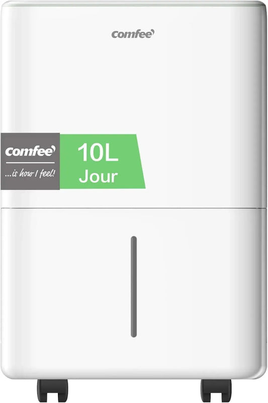 Déshumidificateur COMFEE' 10L/j, Silencieux, Sécurité Enfant, 24H Minuterie, Réservoir 2,5L, Pour 16-31㎡