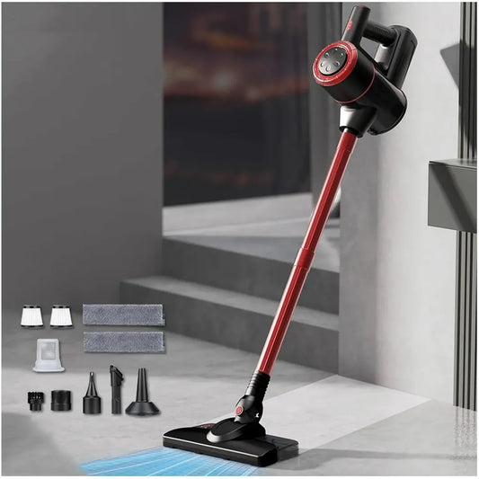 Aspirateur Balai Sans Fil 120W, 18Kpa, 35 Minutes Autonomie, Léger et Puissant pour Sols Durs, Tapis et Voiture, Rouge