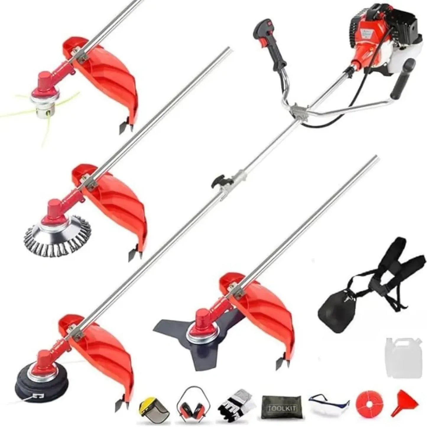 Outil de Jardin Multifonctions 52cc 3-en-1 à Essence avec Débroussailleuse, Lame 3T et Fil Acier