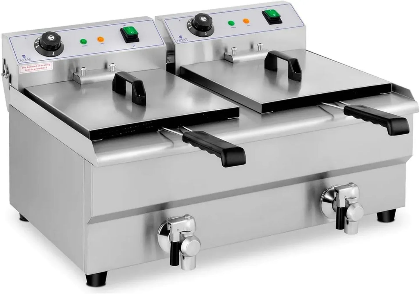 Friteuse Électrique Double 2 x 13 L avec Zone Froide et Robinet Professionnel - Royal Catering