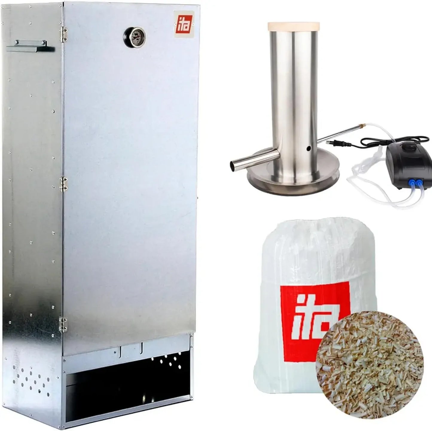 Fumoir XL avec Générateur de Fumée et Thermomètre - Acier Alliage - 111 cm - 4 Étagères - Qualité Européenne